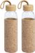 Merkloos / Sans marque Makito Western Europe Waterfles/drinkfles met kurk bescherm hoes - 2x - glas - 500 ml - Sportfles - Bidon - afsluitbare draai dop