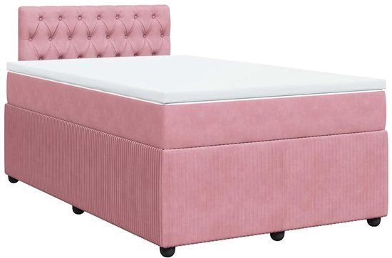 vidaXL Boxspring met matras fluweel roze 120x200 cm