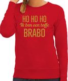 Bellatio Decorations Foute kersttrui/sweater voor dames - Hohoho toffe Brabo - rood - glitter goud S