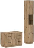 vidaXL - 2-delige - Badkamerkast - Set - HOORN - Artisanaal - eiken - Bewerkt - hout
