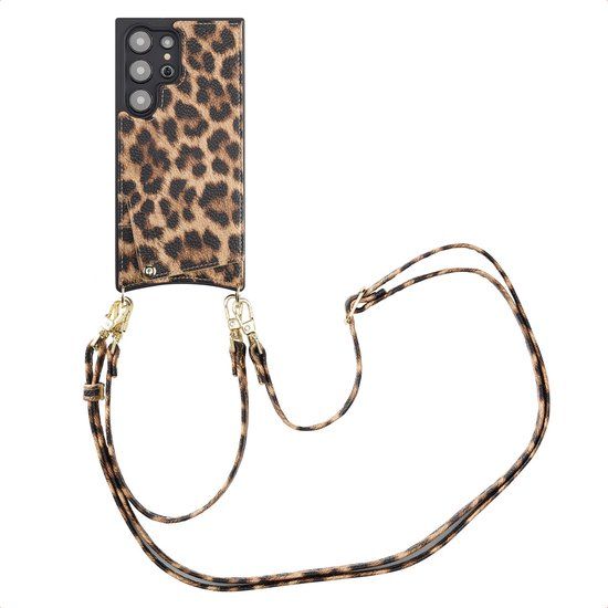 Selencia Hoesje - Geschikt voor Samsung Galaxy S24 Ultra - Backcover met koord en pashouder - Leopard
