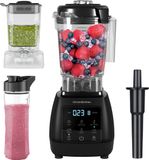 KitchenBrothers Blender de puissance 2-en-1 - 1600W - 2L - Ensemble complet avec accessoire hachoir et gobelet nomade - Machine à smoothies - Broyeur de glace - Noir