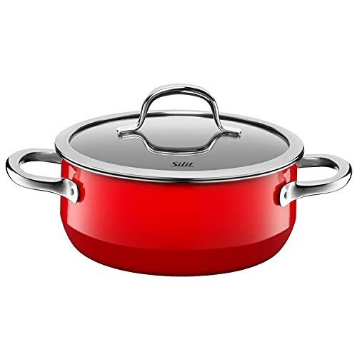 Silit Passion Red kookpan 20 cm, glazen deksel, braadpan 2,4 l, Silargan functionele keramiek, pan inductie, rood