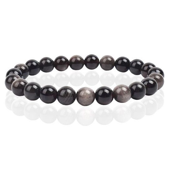 Memphis Lookinggoodtoday Natuursteen Armband met 8mm Kralen Memphis - Silver Obsidian