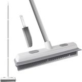 Sans marque Balai en caoutchouc pour poils d'animaux avec raclette - Brosse de sol pour tapis, manche réglable de 53 pouces avec brosse anti-peluches portable pour sols et tissus - 2 en 1