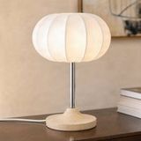 Lampe de table Nola Elovie, naturel/chrome, tissu/travertin, 35 cm
