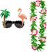 Merkloos Tropische Hawaii Party Accessoires Set - Funny Zonnebril en Bloemenkrans Groen/Roze - voor Adultes
