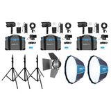 Nanlite Forza 60C RGB Bi-color LED Light Triple Kit With Softbox Fresnel And Lightstand