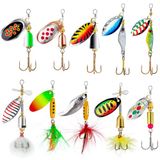Tbuymax 10 stuks spinnerbaits voor het vissen, hardmetalen spinnerbaits voor baars, forel en zalm, met 2 viskisten