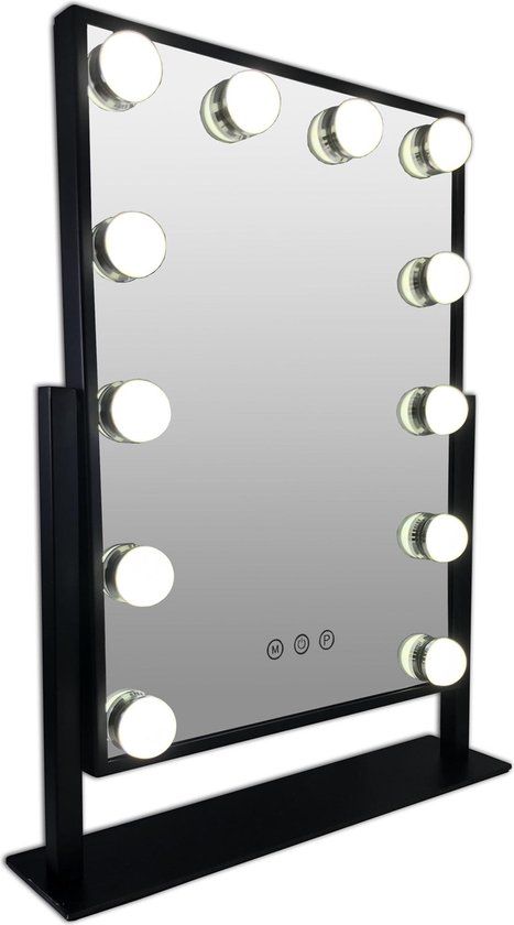 Gerard Brinard Zwarte Hollywood LED make-up spiegel - 12 dimbare LED bulbs - 3 kleuren licht - Rechthoek