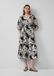 s.Oliver - Femme - Robe mi-longue en coton avec détails nœud - Noir - Fleuri - Manches longues - Col en V - Coupe évasée - Mi-mollet - Printemps/Été 2025