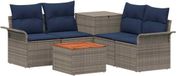 vidaXL Canapé 6 pièces 4 places Gris et Bleu Marine Poly rotin et Acier