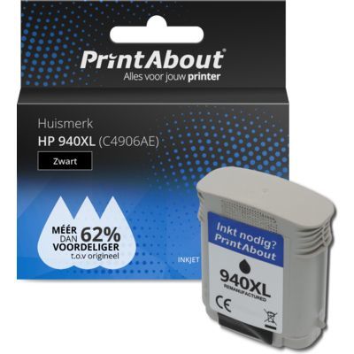 PrintAbout Huismerk 940XL (C4906AE) Zwart | Compatibel | 69ml | HP