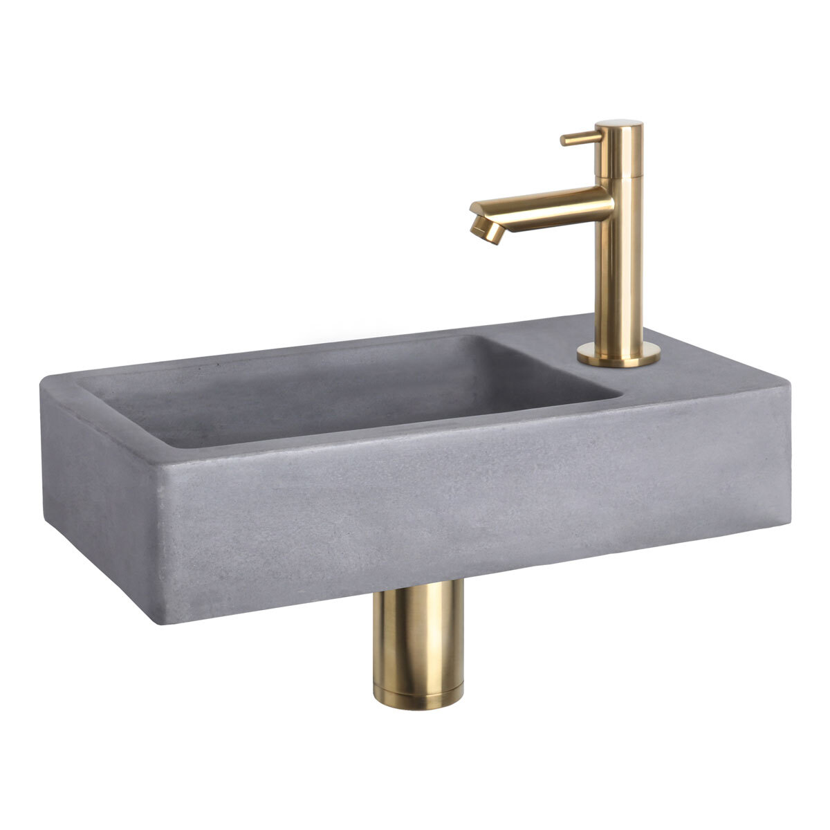 Differnz Fonteinset Force Rechthoek 40x22x8cm Beton Donkergrijs Recht Toiletkraan Clickwaste Sifon Geborsteld Goud