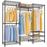 VIPEK V5 Draagbaar kledingrek voor kledingkast, zwaar belastbaar, vrijstaand metalen kledingrek met 4 hangstangen en 8 planken, verstelbaar op maat gemaakt kastrek, 144 cm (l x b x h), zwart (medium)