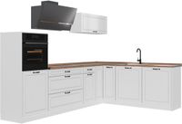 Vicco Hoekkeuken R-Line, Wit landelijk/Wit, 287 x cm goudkleurig eiken werkblad