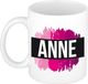 Bellatio Decorations Anne naam cadeau koffie mok - beker - met roze verfstrepen - Cadeau collega - moederdag - verjaardag - juf - coach - 300 ml - wit
