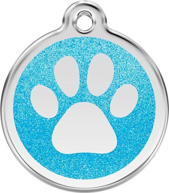 Red Dingo Hondenpenning Pootje Glitter Aqua 20 mm