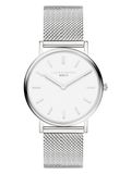 LIEBESKIND BERLIN dameshorloge – Runde Quarzuhr 34 mm – Mesharmband – 5 ATM waterdicht – Elegant – zilver/Wit