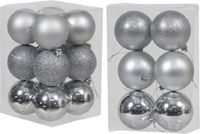Othmar Decorations Bv Decorations boules de Noël en plastique argent 6 et 8 cm lot de 36x pièces - brillant/mat/paillettes mix - Décoration de sapin de Noël