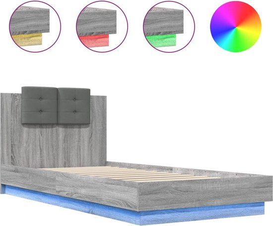 vidaXL Bedframe met hoofdbord en LED grijs sonoma eiken 100x200 cm