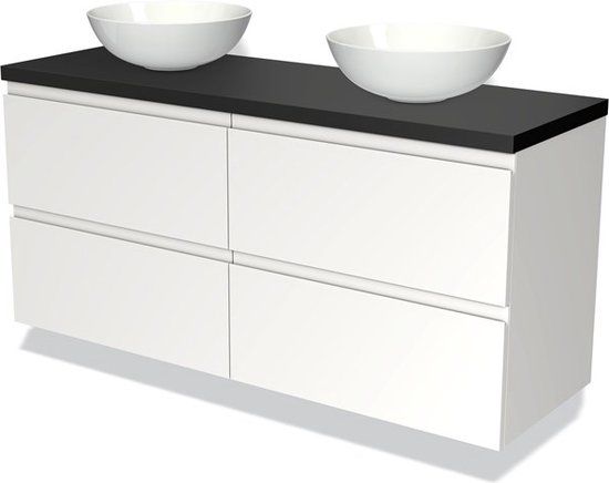 Maxaro Modulo Plato Badkamermeubel voor Waskom - 140cm - Mat Wit - 4 Lades - Greeploos - Mat Zwart Blad