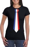 Bellatio Decorations Shoppartners Bv Zwart t-shirt met Franse vlag stropdas dames - Frankrijk supporter M
