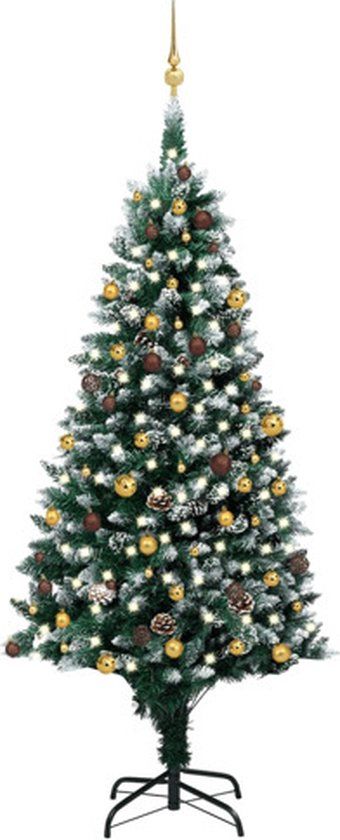 vidaXL Kunstkerstboom met LED's en kerstballen en dennenappels 240 cm