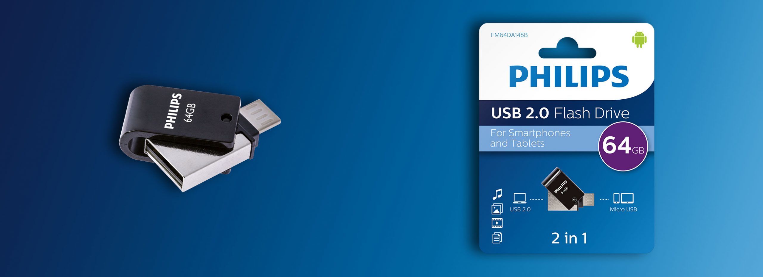 Philips USB Flash Drive 64GB - USB 2.0 - Black