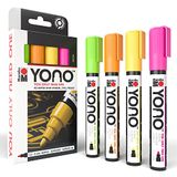 Marabu YONO 1240000004000 - YONO Marker Set Neon met 4 kleuren, veelzijdige acrylstiften met Japanse ronde punt 1,5-3 mm, op waterbasis, lichtecht en waterbestendig, voor bijna alle ondergronden