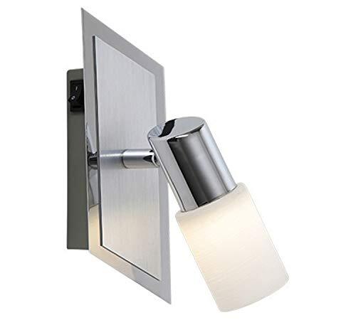 TRIO LEUCHTEN Trio-Leuchten LED-spot geborsteld aluminium / chroom, glas wit afgeveegd, inclusief 1x 5W LED, schakelaar direct op de lamp, afmetingen: 14 x 8 cm 821470105