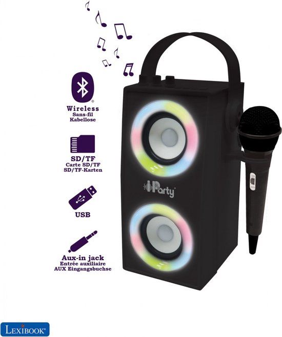 4KidsOnly LEXIBOOK Enceinte Bluetooth portable avec micro et effets lumineux BTP180BKZ