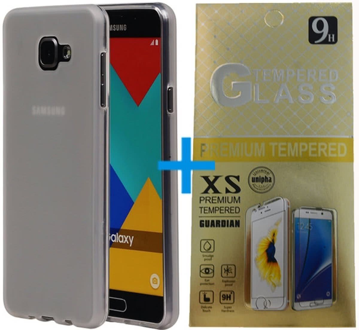 Best Cases .nl Wit TPU silicoon back cover case hoesje met tempered glass screen protector voor Samsung Galaxy J2 2015
