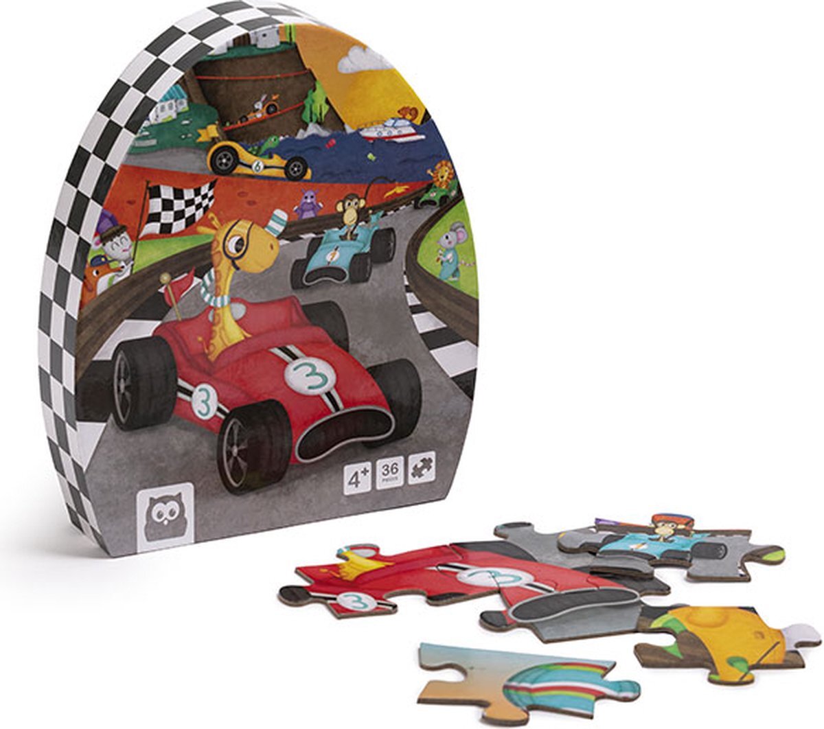 Eurekakids Puzzel Racewagens - 36 Stukjes - Kinderpuzzel met Auto's en Dieren - 50 x 40 cm