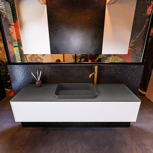 Mondiaz ERIN 150cm badmeubelset onderkast Talc met 1 lade + Wastafel RIDGE Dark grey