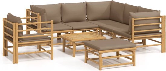 vidaXL 8-delige Loungeset met kussens bamboe taupe