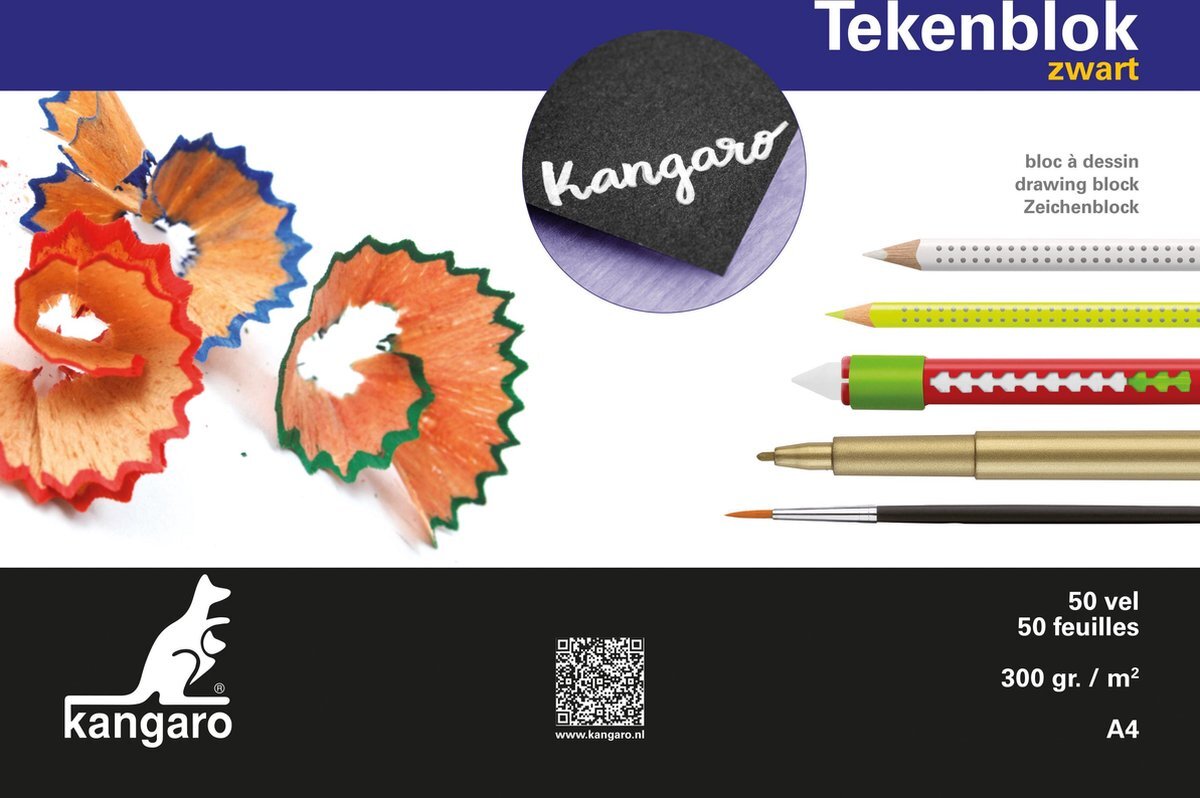 Kangaro Tekenblok A4 300 gram 50 vel zwart