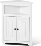 Merkloos 64.5 x 32.5 x 84.5 cm 3-Laags Hoekopbergkast, Met 2 Houten Deuren En Verstelbare Planken, Voor Woonkamer, Keuken, Wasruimte, Badkamer, Wit