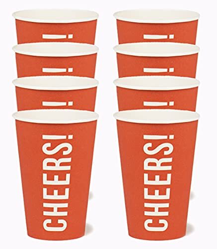 Talking Tables Pack van 8 (455ml/16oz) Rode Paper Party Cups met Cheers ontwerp | Home Recyclebaar, Eco-friendly & Plastic Gratis | Ideaal voor Bierpong, BBQ, Viering, Verjaardag