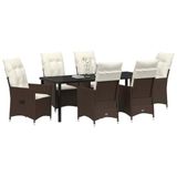 vidaXL Tuin Eettafel Set 7-delig Bruin Poly Rattan