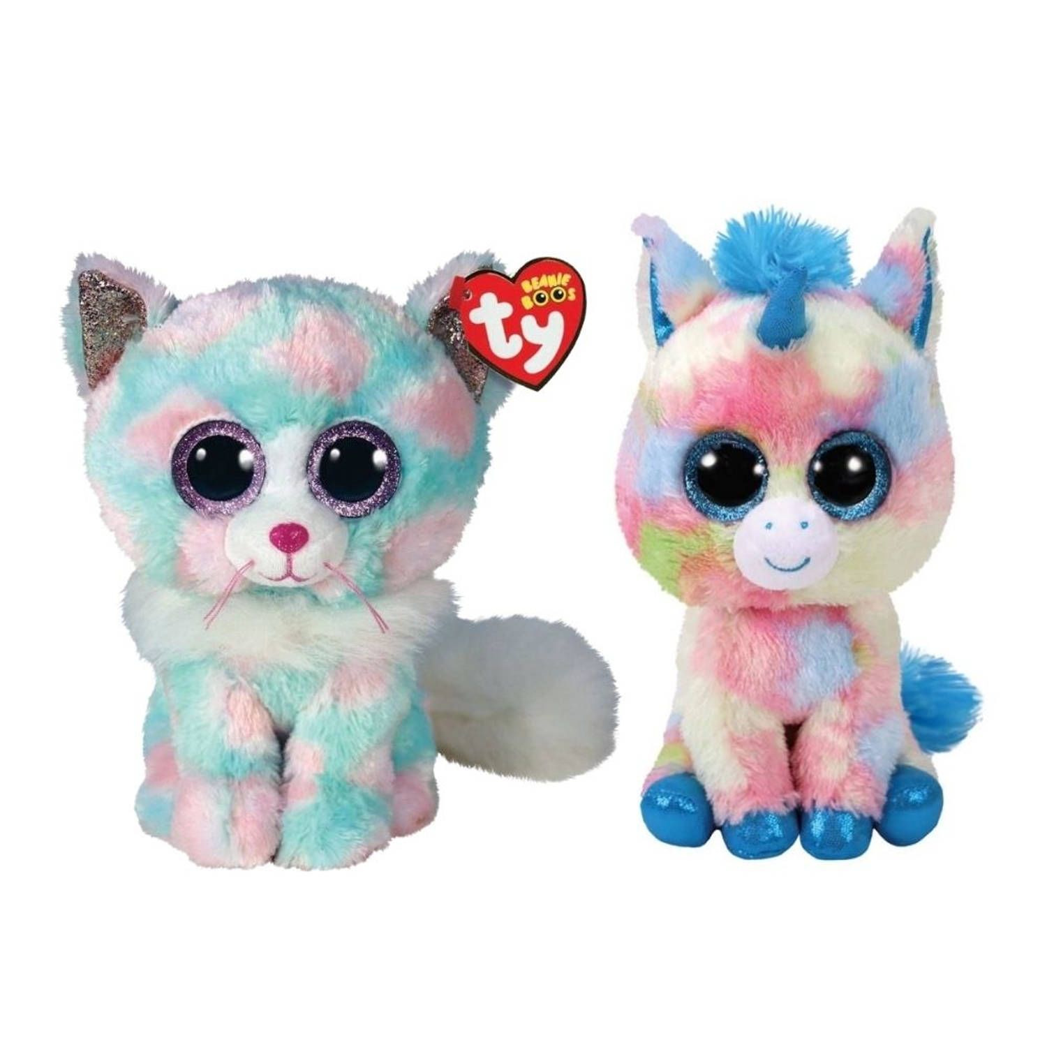 TY - Knuffel - Beanie Buddy - Opal Cat & Blitz Unicorn - Meerkleurig