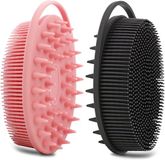 OEM HORCONDORM S.R.L. 2-delige Siliconen Lichaamsscrubber, Dubbelzijdige Lichaamsborstel, Douche Scrubber en Hoofdmassageborstel Shampooborstel voor Gevoelige Kinderen Vrouwen Mannen Alle Soorten Huid (Zwart & Roze)