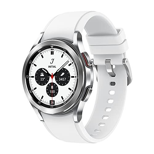 Samsung Galaxy Watch4 Classic, ronde LTE Smartwatch, Wear OS, draaibare lunette, fitnesshorloge, fitnesstracker, 42 mm, zilver incl. 3 [exclusief bij Amazon]