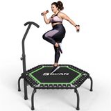 Trampoline de fitness - Trampoline à élastiques pour adultes - Diamètre 122 cm - Capacité de charge 250 kg - Poignée réglable - Pliable - Silencieux - Noir