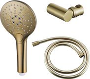 Fortifura Calvi Handdoucheset - ø12 - rond - 3 straalsoorten - met houder - met gladde slang - 150cm - PVD - geborsteld messing (goud)
