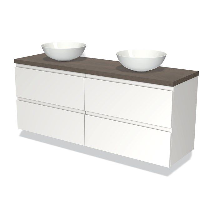 Maxaro Badkamermeubel Modulo Plato 160cm Mat Wit 4 Lades Greeploos Donkerbruin Eiken Blad