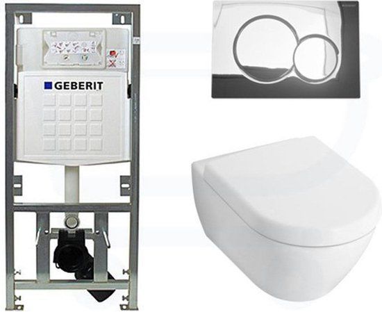 Villeroy & Boch Subway 2.0 Inbouwset met wandcloset wit soft close zitting afdekplaat chroom SW1109