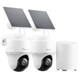 Reolink 2K Bewakingscamera Buiten Set Wifi met Zonne-energie/Accu, 360° Draaibaar, AI-Detectie, Centraal Beheer & Lokale Opslag, Geen Maandelijkse Bijdrage, Home Hub Mini+ 2x Argus PT Lite+Zonnepaneel
