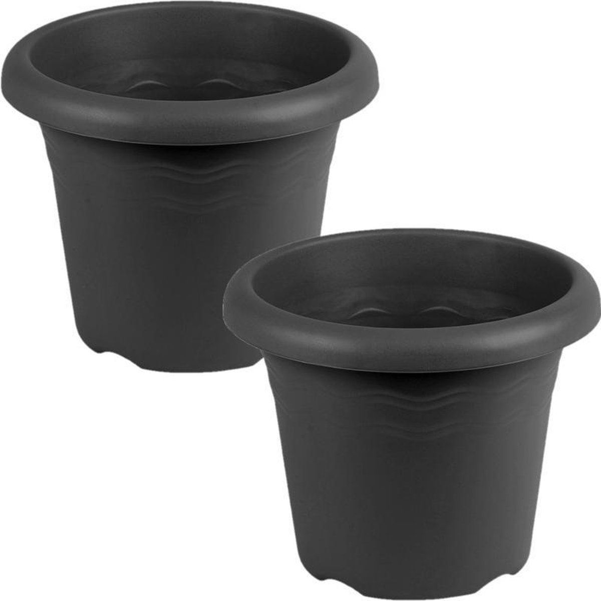 Hega hogar Set van 2x antraciet grijze ronde plantenpotten D 16 cm - Kunststof