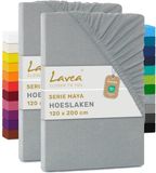 Lavea® Set van 2 Hoeslakens 120x200 cm – 100% Zacht en Ademend Katoen – voor Dikke Matrassen tot 20 cm – Jersey met Elastiek rondom – Zilver